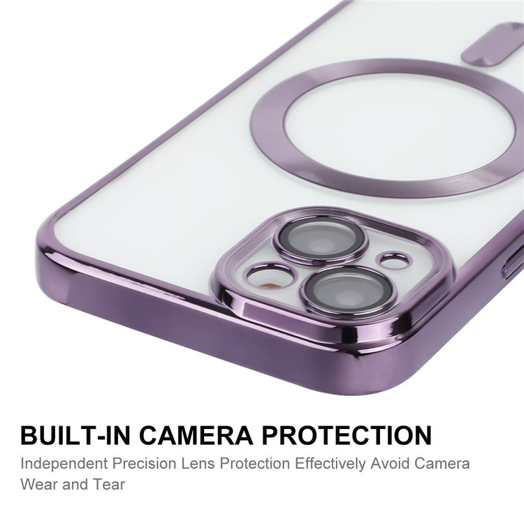 ENKAY HAT PRINCE For iPhone 14 Magnetic Phone Case Electroplating Clear TPU Cover with Lens Protector - Purple