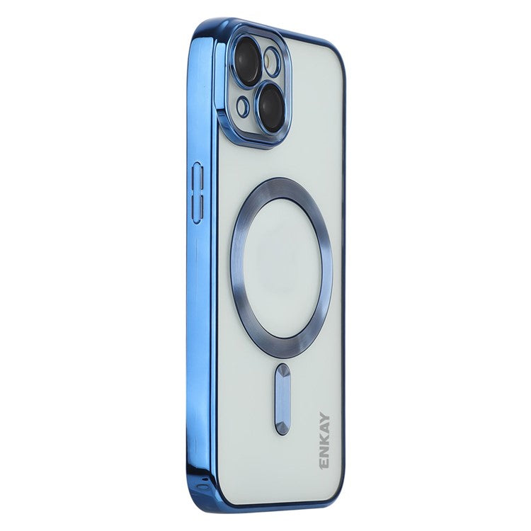 ENKAY HAT PRINCE Electroplating Phone Case for iPhone 14 Plus Magnetic Clear TPU Cover with Lens Protector - Dark Blue