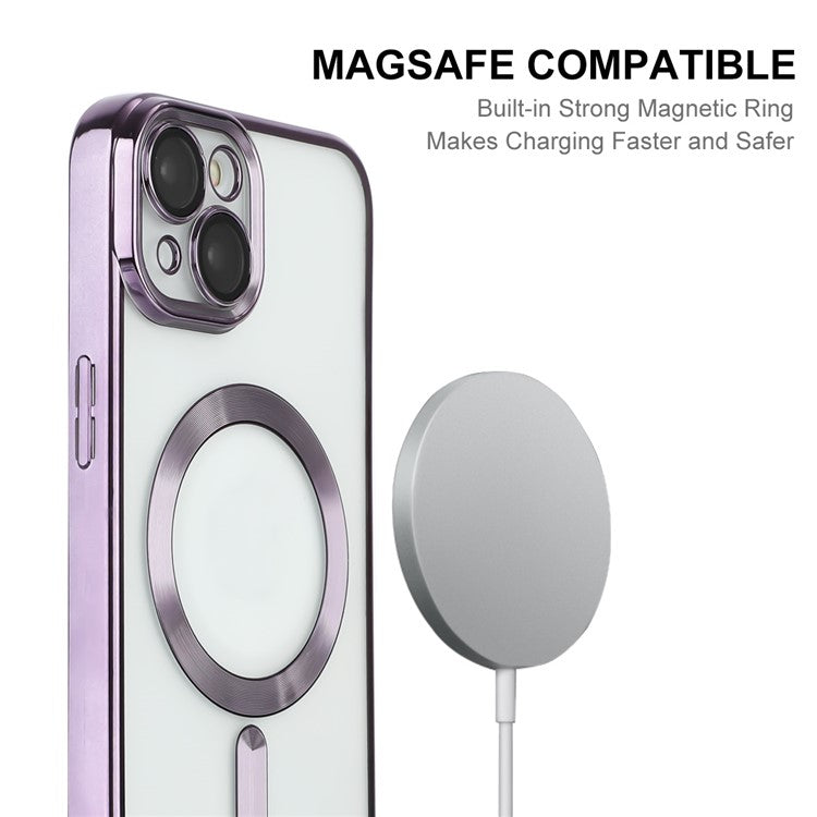 ENKAY HAT PRINCE Electroplating Phone Case for iPhone 14 Plus Magnetic Clear TPU Cover with Lens Protector - Dark Blue