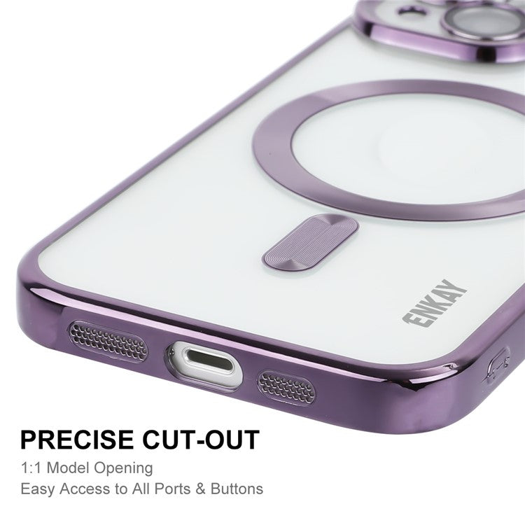 ENKAY HAT PRINCE Electroplating Phone Case for iPhone 14 Plus Magnetic Clear TPU Cover with Lens Protector - Dark Blue