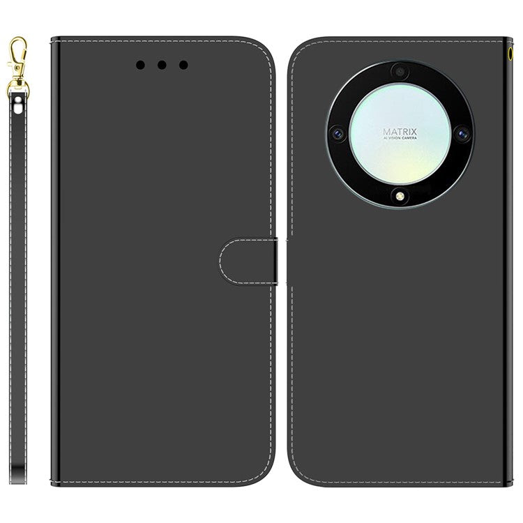 For Honor X40 5G / X9a 5G / Magic5 Lite 5G Anti-scratch Phone Case Stand Mirror-like Surface Flip Leather Phone Wallet Cover - Black