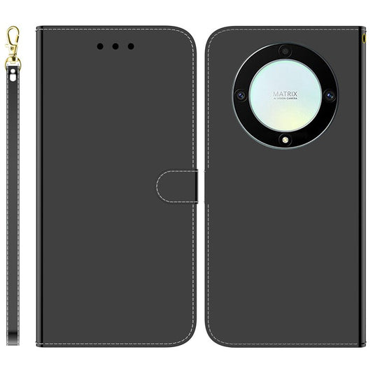 For Honor X40 5G / X9a 5G / Magic5 Lite 5G Anti-scratch Phone Case Stand Mirror-like Surface Flip Leather Phone Wallet Cover - Black