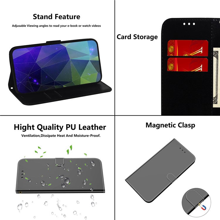 For Honor X40 5G / X9a 5G / Magic5 Lite 5G Anti-scratch Phone Case Stand Mirror-like Surface Flip Leather Phone Wallet Cover - Black