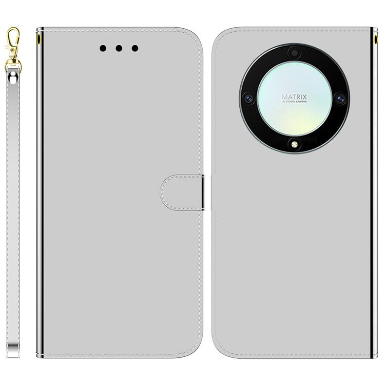 For Honor X40 5G / X9a 5G / Magic5 Lite 5G Anti-scratch Phone Case Stand Mirror-like Surface Flip Leather Phone Wallet Cover - Silver