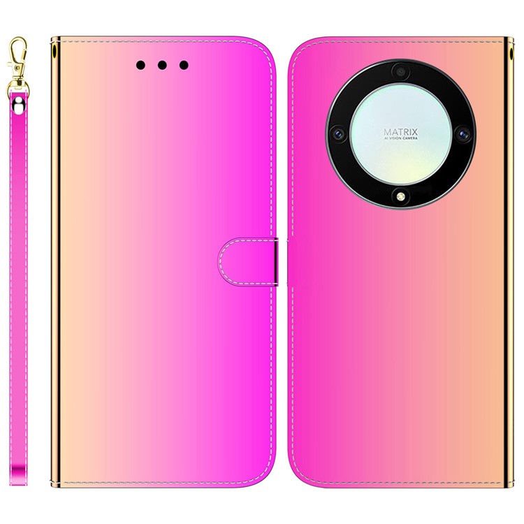 For Honor X40 5G / X9a 5G / Magic5 Lite 5G Anti-scratch Phone Case Stand Mirror-like Surface Flip Leather Phone Wallet Cover - Rose