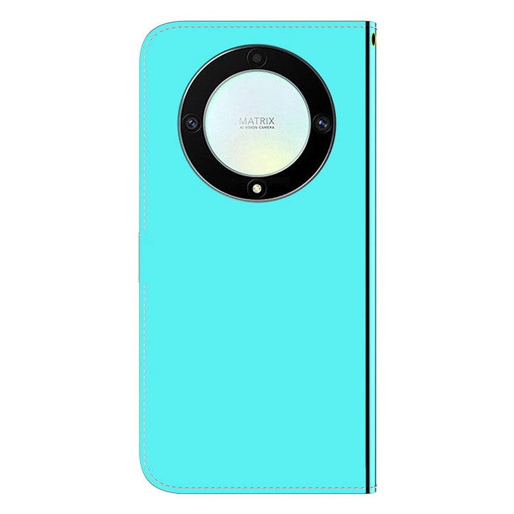 For Honor X40 5G / X9a 5G / Magic5 Lite 5G Anti-scratch Phone Case Stand Mirror-like Surface Flip Leather Phone Wallet Cover - Cyan