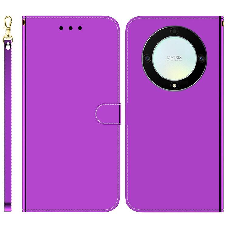 For Honor X40 5G / X9a 5G / Magic5 Lite 5G Anti-scratch Phone Case Stand Mirror-like Surface Flip Leather Phone Wallet Cover - Purple