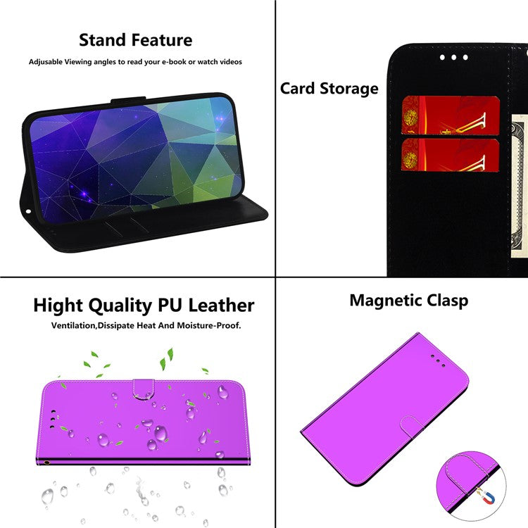 For Honor X40 5G / X9a 5G / Magic5 Lite 5G Anti-scratch Phone Case Stand Mirror-like Surface Flip Leather Phone Wallet Cover - Purple