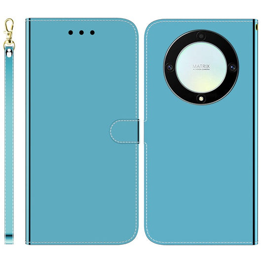 For Honor X40 5G / X9a 5G / Magic5 Lite 5G Anti-scratch Phone Case Stand Mirror-like Surface Flip Leather Phone Wallet Cover - Blue