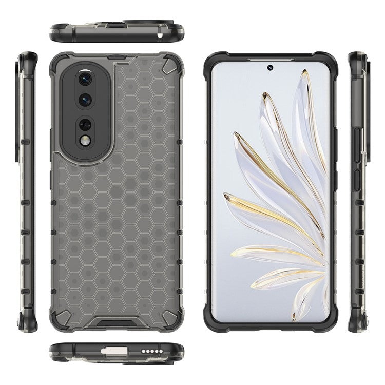 For Honor 80 5G Honeycomb Texture TPU+PC Phone Case Shockproof Back Cover - Black