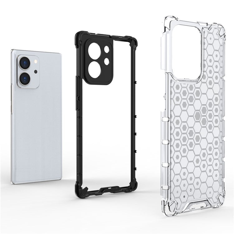 TPU Hard PC Phone Case for Honor 80 SE 5G Honeycomb Texture Shockproof Cover - Grey
