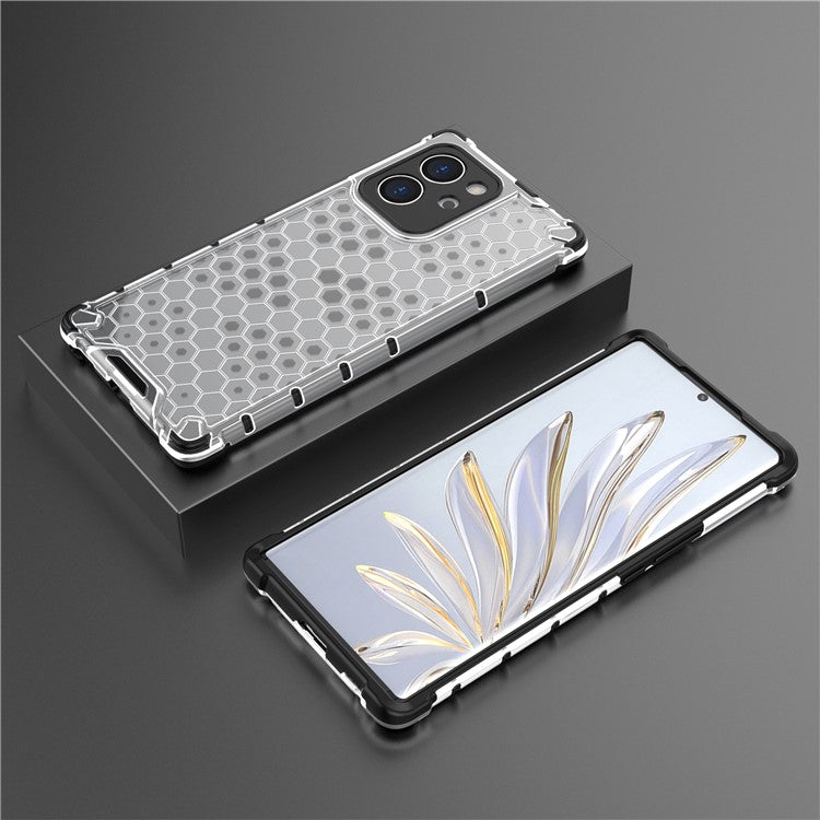 TPU Hard PC Phone Case for Honor 80 SE 5G Honeycomb Texture Shockproof Cover - Grey