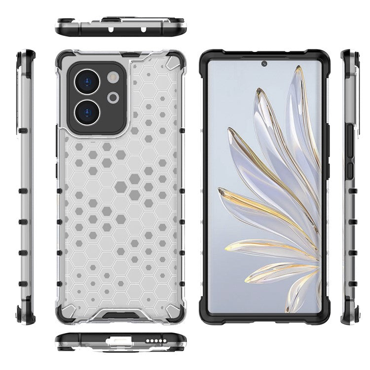 TPU Hard PC Phone Case for Honor 80 SE 5G Honeycomb Texture Shockproof Cover - Grey