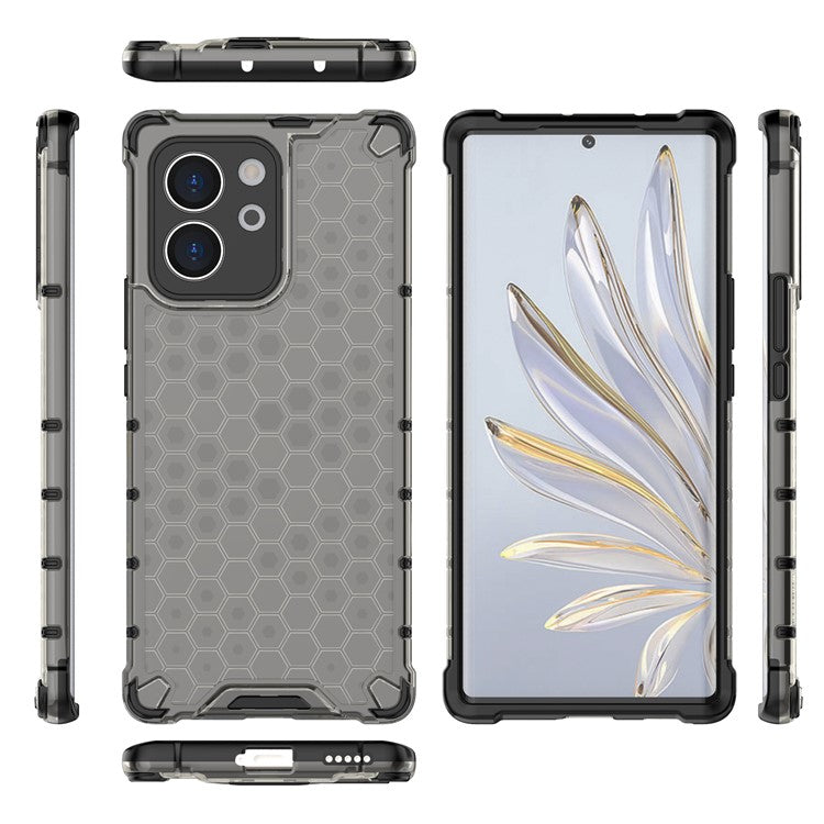 TPU Hard PC Phone Case for Honor 80 SE 5G Honeycomb Texture Shockproof Cover - Black