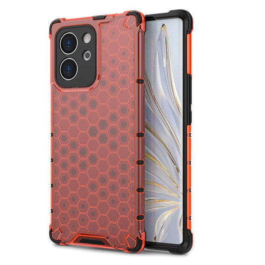 TPU Hard PC Phone Case for Honor 80 SE 5G Honeycomb Texture Shockproof Cover - Red