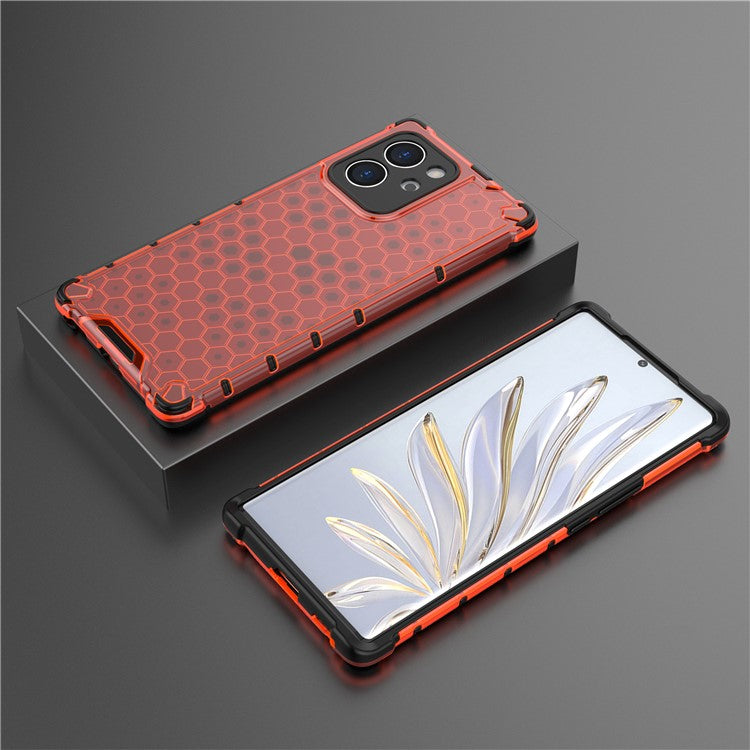 TPU Hard PC Phone Case for Honor 80 SE 5G Honeycomb Texture Shockproof Cover - Red