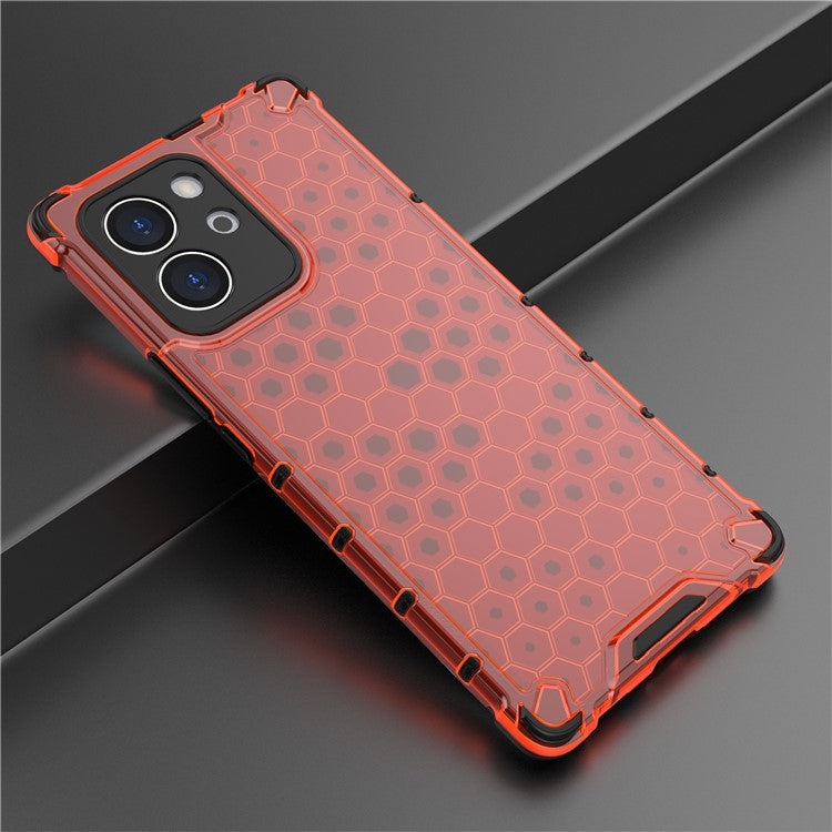 TPU Hard PC Phone Case for Honor 80 SE 5G Honeycomb Texture Shockproof Cover - Red