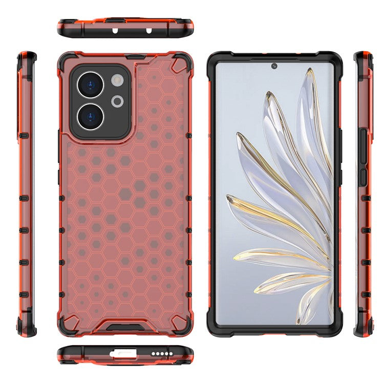 TPU Hard PC Phone Case for Honor 80 SE 5G Honeycomb Texture Shockproof Cover - Red