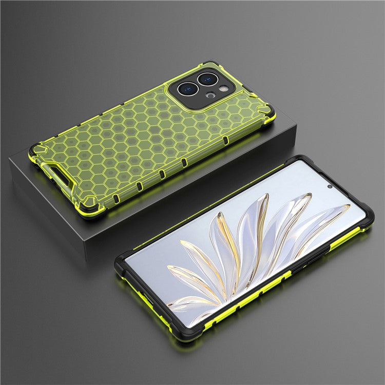 TPU Hard PC Phone Case for Honor 80 SE 5G Honeycomb Texture Shockproof Cover - Green