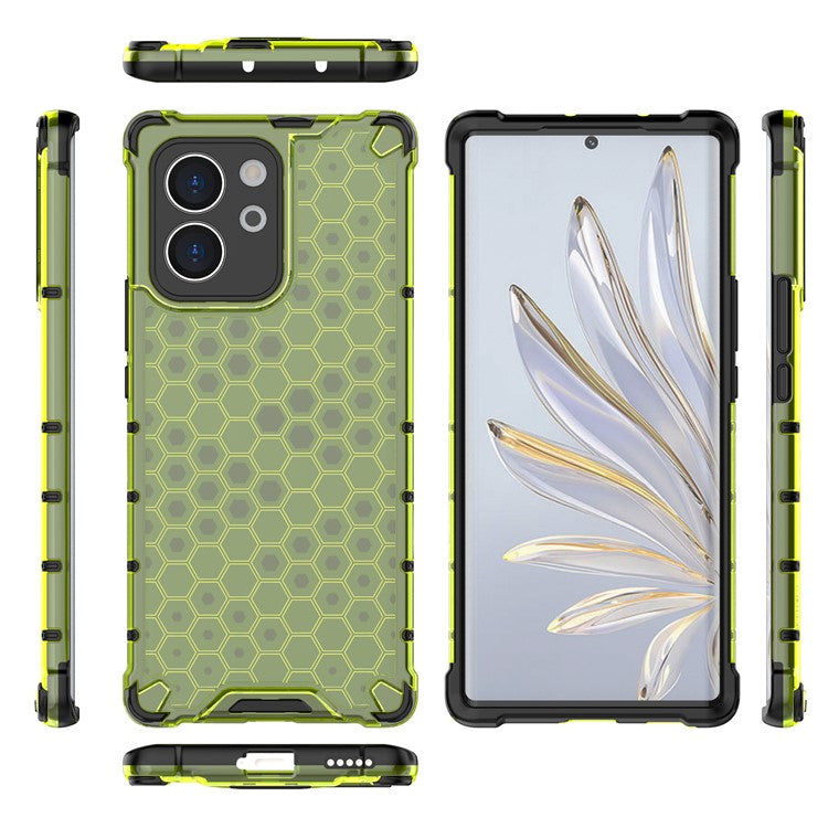 TPU Hard PC Phone Case for Honor 80 SE 5G Honeycomb Texture Shockproof Cover - Green