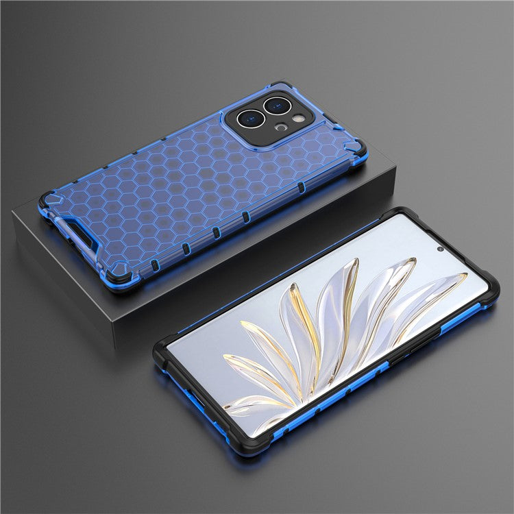 TPU Hard PC Phone Case for Honor 80 SE 5G Honeycomb Texture Shockproof Cover - Blue