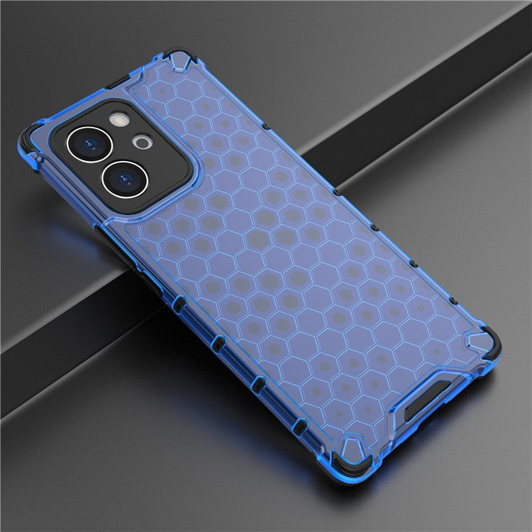 TPU Hard PC Phone Case for Honor 80 SE 5G Honeycomb Texture Shockproof Cover - Blue