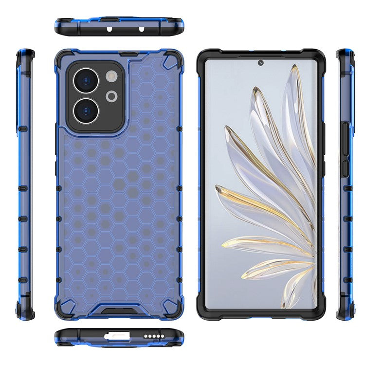 TPU Hard PC Phone Case for Honor 80 SE 5G Honeycomb Texture Shockproof Cover - Blue