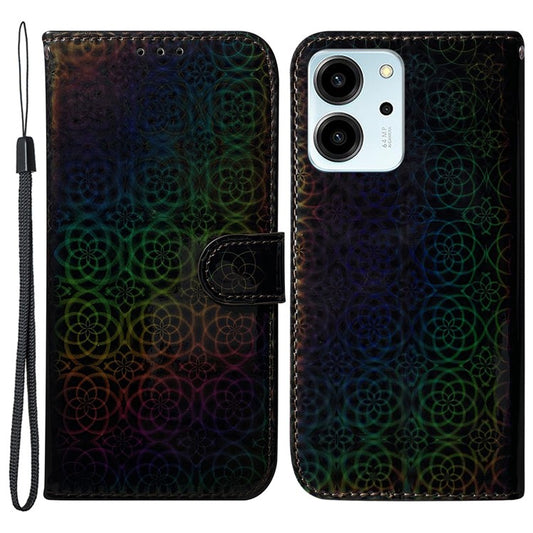 Protective Phone Cover For Honor 80 SE 5G , PU Leather Dazzling Flower Pattern Flip Wallet Case Stand with Strap - Black