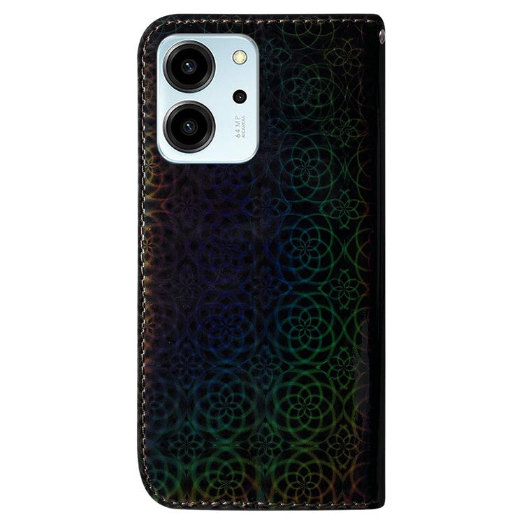 Protective Phone Cover For Honor 80 SE 5G , PU Leather Dazzling Flower Pattern Flip Wallet Case Stand with Strap - Black