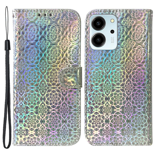 Protective Phone Cover For Honor 80 SE 5G , PU Leather Dazzling Flower Pattern Flip Wallet Case Stand with Strap - Grey