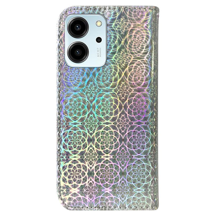 Protective Phone Cover For Honor 80 SE 5G , PU Leather Dazzling Flower Pattern Flip Wallet Case Stand with Strap - Grey