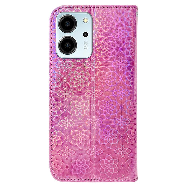 Protective Phone Cover For Honor 80 SE 5G , PU Leather Dazzling Flower Pattern Flip Wallet Case Stand with Strap - Pink