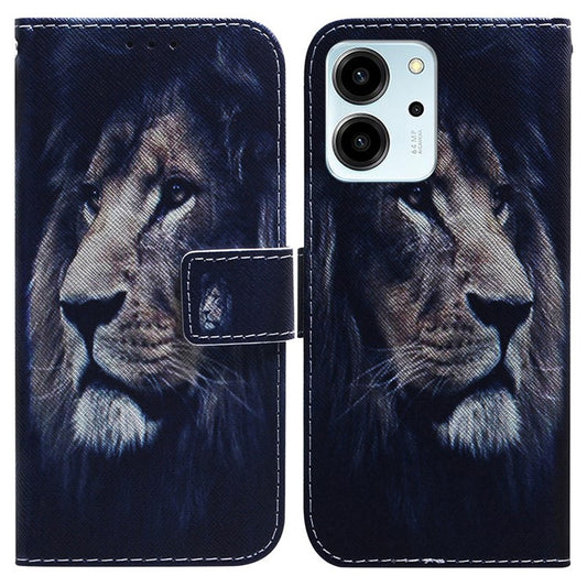 For Honor 80 SE 5G Pattern Printing PU Leather Flip Stand Case Drop-proof Wallet Cover - Lion
