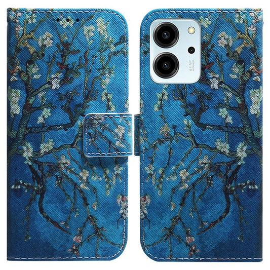 For Honor 80 SE 5G Pattern Printing PU Leather Flip Stand Case Drop-proof Wallet Cover - Apricot Flowers