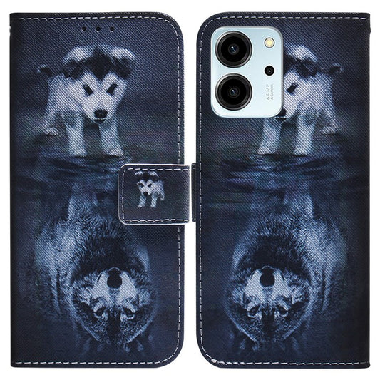 For Honor 80 SE 5G Pattern Printing PU Leather Flip Stand Case Drop-proof Wallet Cover - Dog and Wolf