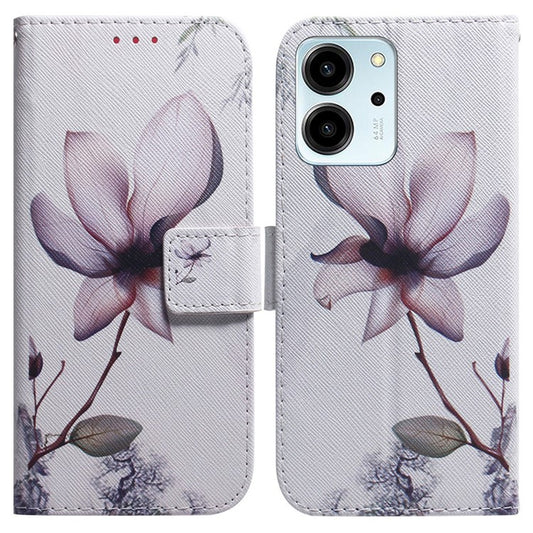 For Honor 80 SE 5G Pattern Printing PU Leather Flip Stand Case Drop-proof Wallet Cover - Pink Flower