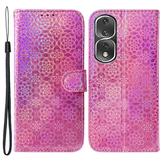 Anti-drop Phone Cover For Honor 80 Pro 5G , Dazzling Flower Pattern Flip Leather Wallet Case Stand with Strap - Pink