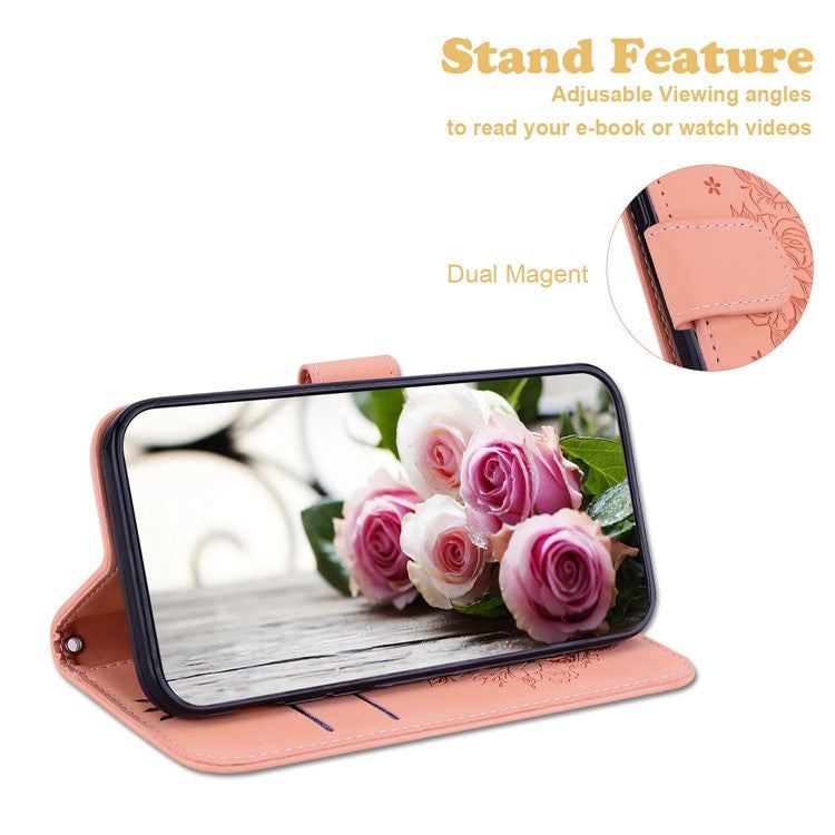 Protective Phone Case For Honor 80 Pro 5G , PU Leather Rose Butterfly Imprinted Stand Wallet Cover - Pink
