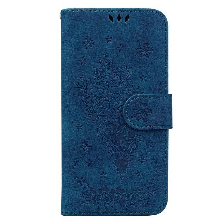 Protective Phone Case For Honor 80 Pro 5G , PU Leather Rose Butterfly Imprinted Stand Wallet Cover - Blue