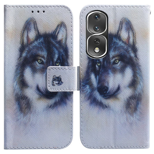 Pattern Printing Cover for Honor 80 Pro 5G , Magnetic Clasp PU Leather Wallet Stand Phone Case - Wolf