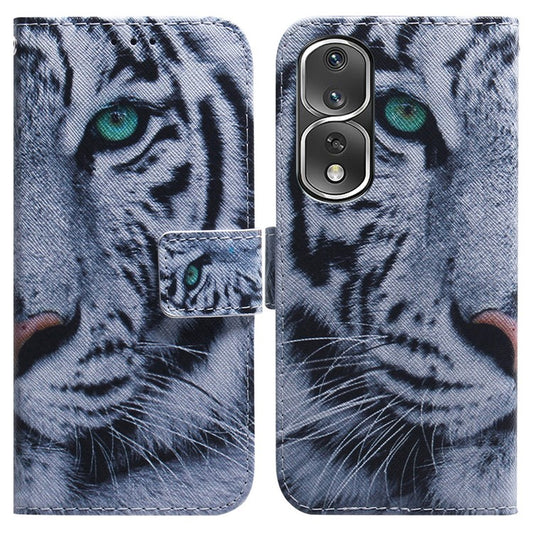 Pattern Printing Cover for Honor 80 Pro 5G , Magnetic Clasp PU Leather Wallet Stand Phone Case - Tiger Head