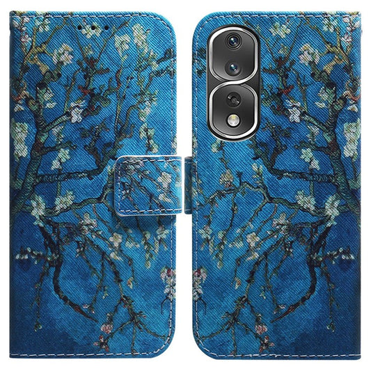Pattern Printing Cover for Honor 80 Pro 5G , Magnetic Clasp PU Leather Wallet Stand Phone Case - Apricot Flowers