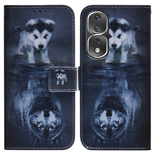 Pattern Printing Cover for Honor 80 Pro 5G , Magnetic Clasp PU Leather Wallet Stand Phone Case - Dog and Wolf