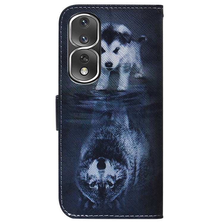 Pattern Printing Cover for Honor 80 Pro 5G , Magnetic Clasp PU Leather Wallet Stand Phone Case - Dog and Wolf