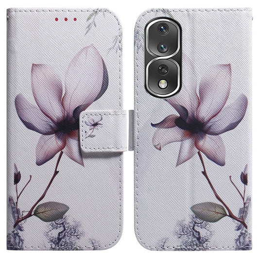 Pattern Printing Cover for Honor 80 Pro 5G , Magnetic Clasp PU Leather Wallet Stand Phone Case - Pink Flower