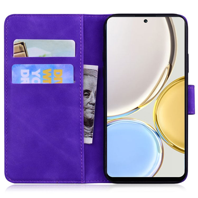 For Honor 80 5G PU Leather Phone Case Tiger Pattern Imprinted Folding Stand Wallet Cover - Purple
