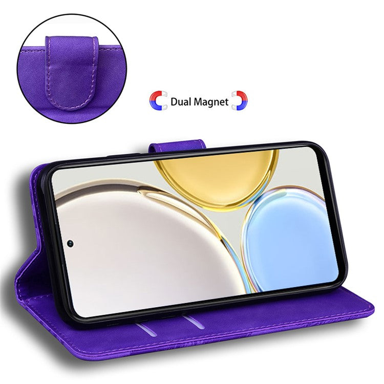 For Honor 80 5G PU Leather Phone Case Tiger Pattern Imprinted Folding Stand Wallet Cover - Purple