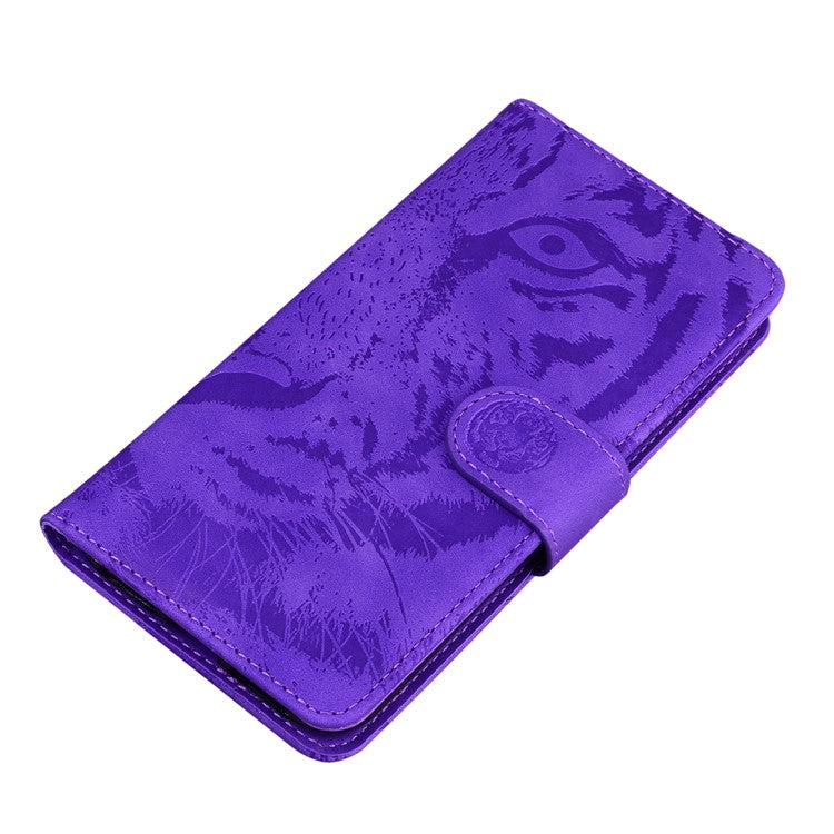 For Honor 80 5G PU Leather Phone Case Tiger Pattern Imprinted Folding Stand Wallet Cover - Purple