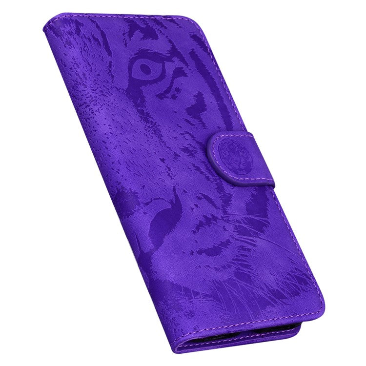 For Honor 80 5G PU Leather Phone Case Tiger Pattern Imprinted Folding Stand Wallet Cover - Purple
