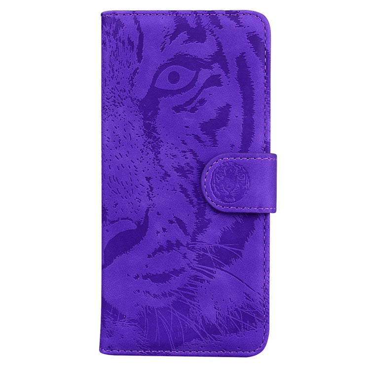 For Honor 80 5G PU Leather Phone Case Tiger Pattern Imprinted Folding Stand Wallet Cover - Purple